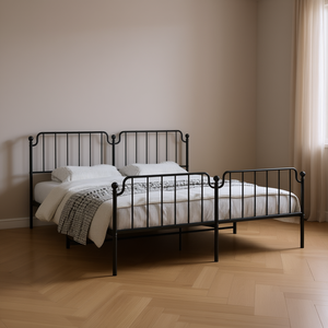<b>Black</b> Powder Coated Steel Full Size Rectangular Metal Bed <b>Frame</b> Industrial Bedroom Furniture - Product Image 2