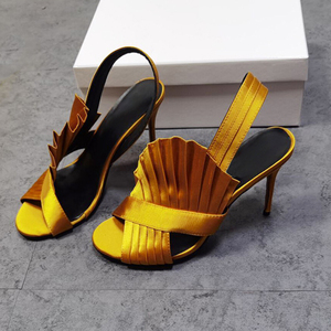 รองเท้าส้นสูงหัวกลมสำหรับผู้หญิง,รองเท้าแตะส้นเข็มแบบพับได้มีสไตล์สำหรับใส่ในฤดูร้อน - Product Image 3