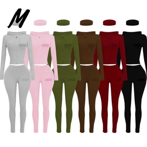定制徽标 Body Basics 连帽衫长裤套装女式两件套运动服套装紧身拉链拇指孔连帽衫夹克打底裤 - Product Image 2