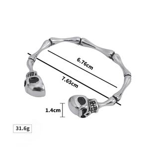 Bracelets manchette en acier inoxydable pour femmes, motif tête de mort squelette, en gros, bracelets joncs argentés tendance - Product Image 5