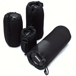 ODM OEM personnalisé protection souple en néoprène pochette pour objectif d'appareil photo sac de rangement conception à cordon taille S M L pour la photographie quotidienne