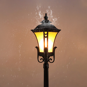 Lampadaire de jardin extérieur en fer, LED blanc chaud, abat-jour en verre, IP54, AC 220V, détecteur de mouvement, alimentation solaire, intensité variable, garantie 10 ans - Product Image 3
