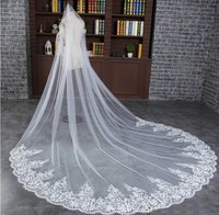 Feishiluo nouveau une couche longue cathédrale Style voile de mariage brodé dentelle Applique bord voile de mariée avec peigne
