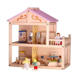 Новый стиль Лидер продаж двухъярусные миниатюрные дома для продажи деревянный кукольный дом