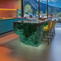 Table d'îlot de cuisine moderne en résine R033 avec comptoir en époxy effet verre, design contemporain, mobilier de restaurant durable