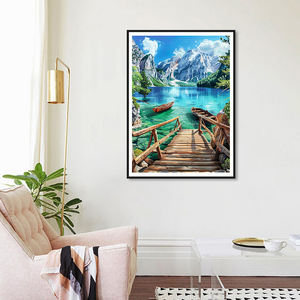 Qualité diamant peinture Kit bricolage 5d neige <span class=keywords><strong>montagne</strong></span> <span class=keywords><strong>lac</strong></span> canoë paysage peinture diamant artisanat en gros - Product Image 2