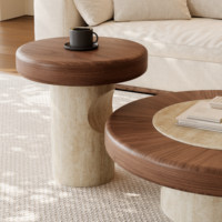 Table basse en bois massif, design minimaliste rétro, ensemble de meubles pour salon, pas d'assemblage requis, table basse ronde