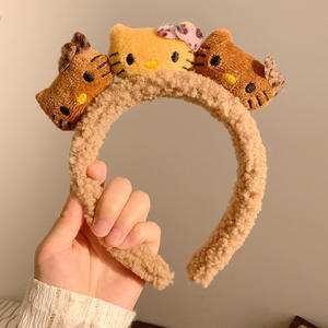 Nouveau bandeau en peluche léopard avec oreilles de chat de style européen et américain, mignon, pour femmes, en acétate, pour se laver le visage, le maquillage, bandeau pour enfants, nœud pour cheveux - Product Image 6