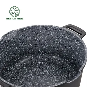 Panela de molho em alumínio fundido 18 cm com revestimento de granito e cabo de madeira de baquelite com toque suave