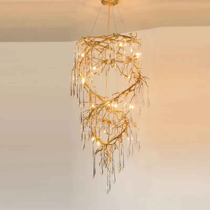 Luminária suspensa de teto contemporânea, lustre vintage retrô marrom de cobre icydrop de cristal
