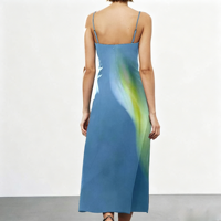 Robe midi en satin à taille naturelle, à fines bretelles, motif floral, tissée, sexy et élégante, pour femme, collection automne-été, personnalisable en usine