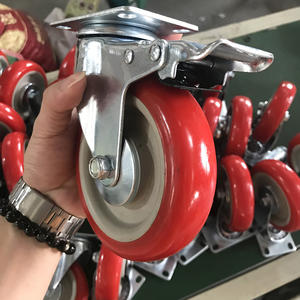 4 Zoll rote PVC-Rolle M12 M35 Gewindes pindel räder drehbarer Wagen Einkaufs wagen Verriegelung räder - Product Image 2