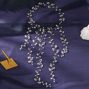 Serre-tête de mariée <span class=keywords><strong>vintage</strong></span> fait main avec perles et fleurs, simple et fluide, pour maquillage de scène féminin - Product Image 4