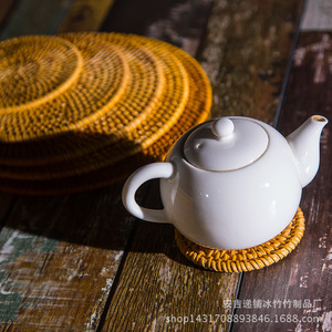 Anji Handmade Rattan Coaster Round Tea Mat Traditional Chinese Style <b>Bamboo</b> Weaving <b>Table</b> Pad for Teapot Teacup - Product Image 3