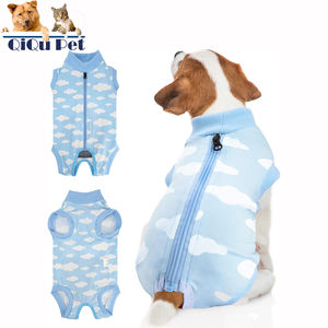 QQgift 2025新品犬の回復ワンシーカスタムロゴOEMペットジップ手術シャツ高級ストライプスタイル - Product Image 1