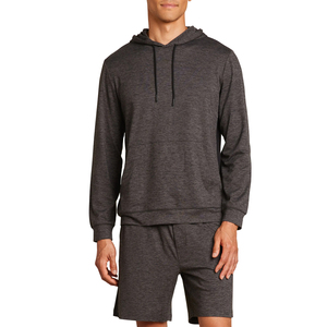 ชุดฮู้ดดี้และกางเกงขาสั้นผู้ชายผ้าเนื้อนุ่ม ระบายอากาศ แห้งเร็ว สีพื้น สไตล์สตรีทแวร์ ชุดลำลองสำหรับฤดูหนาว - Product Image 1