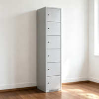 Casier en métal de 71 ''au design moderne avec clés Armoire de rangement de bureau en acier à 6 portes pour la salle de sport à domicile ou les employés (gris blanc)