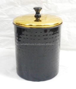 Best Quality Hammered <b>Storage</b> Container <b>Black</b> Lid Golden Top with Knob Metal Food <b>Storage</b> Canister <b>for</b> Home and Kitchenware - Product Image 1