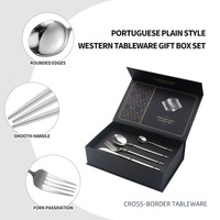 Ensemble de couverts personnalisés avec logo, en acier inoxydable doré et argenté, couteau, cuillère, fourchette, ensemble de couverts portugais avec boîte cadeau