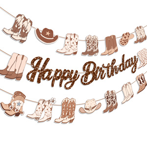 Huancai Western Cowboy Cowgirl Alles Gute zum Geburtstag Stiefel Banner Papier Girlande Hängende Ammer für Geburtstag <span class=keywords><strong>Wild</strong></span> West Party Supplies - Product Image 2