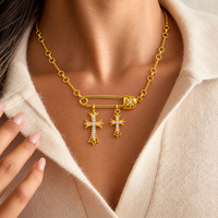 Collier croix ARNAN en laiton avec pendentif double croix épingle de sûreté, style vintage, unisexe, bijoux assortis pour couple, vente en gros, cadeaux d'anniversaire