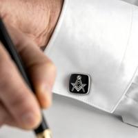Boutons de manchette carrés en cuivre émaillé noir avec symbole maçonnique personnalisé pour homme, bijoux pour chemise française, cadeaux d'affaires