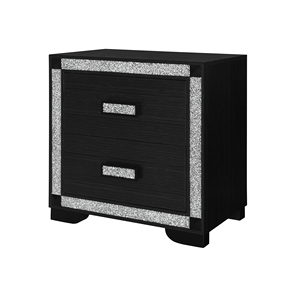 Soulmarie Charcoal Nightstand With Glitter Trim And Two <b>Drawers</b> For Bedroom Storage - Product Image 3
