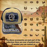 Gorra de vaquero personalizable con patrón metálico 3D de herradura, de lona de malla, estilo étnico occidental mexicano, única y a la moda, para exteriores y playa