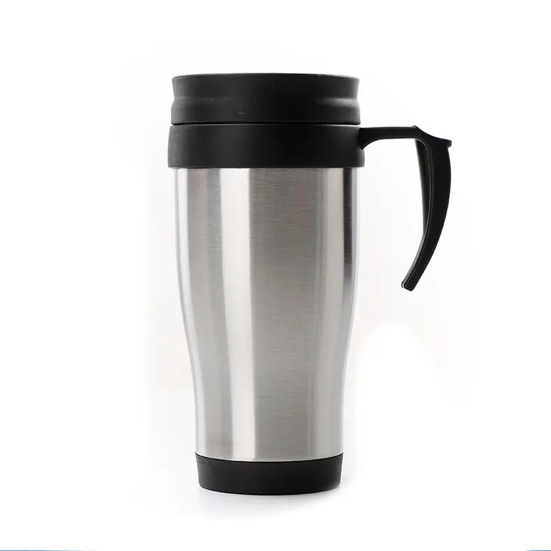 Caneca de carro de aço inoxidável, 16oz 450m, exterior, plástico interno, caneca