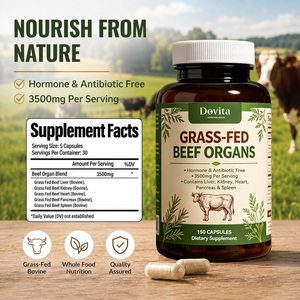 ODM Personnalisé Capsules d'organes de bœuf lyophilisés, provenant de Nouvelle-Zélande, nourris à l'herbe et élevés en pâturage (Foie, Cœur, Rein, Rate), Mélange d'étiquettes - Product Image 2