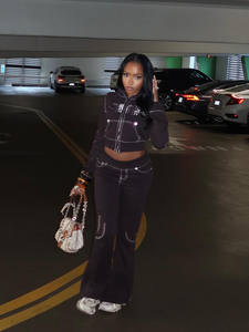 Herbst Winter Damen bekleidung Reiß verschluss Crop Jacke und Jogging hose Casual Outfits 2-teiliges Hosen-Set Damen bekleidung Streetwear - Product Image 4