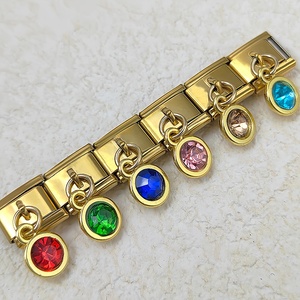 12 Birthstone Gold-Bottom Round Pendant Italian Module Link <b>Bracelet</b> Titanium Steel Welded Hook Fashionable Versatile Bangle - Product Image 3