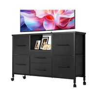 Commode commode à 6 tiroirs avec cadre en tissu et métal 4 roulettes 43.3 ''de long meuble TV unité de rangement