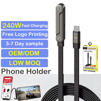 Câble de charge rapide Type C en alliage d'aluminium tressé TUTI 1,5 m, Type C vers Type C, 240 W, avec support