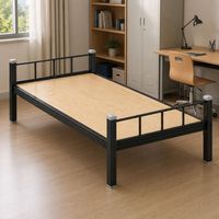 Cadre de lit en acier noir de 1500 mm avec base plate en bois pour dortoir, appartement, auberge, logement du personnel et chambre à coucher – Lit simple en métal