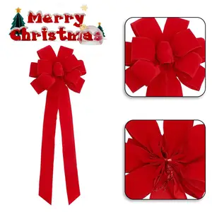 Large Red Velvet Bow Christmas Decoration With Gold Border For Outdoor Garland Gift Wrap Tree Top Polyester Material