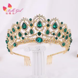 BELLEWORLD 2023 Royal court king princess crown for flower bouquet sliver green red fairy crown pageant corone e diademi