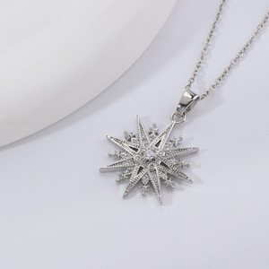 Nouvelle collection automne Kashi Jewelry : Collier géométrique en zircon étoile à huit branches et tournesol en cuivre pour <span class=keywords><strong>femme</strong></span>, créations de niche - Product Image 6