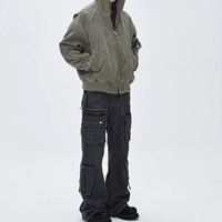 Blouson aviateur vintage en toile de canard teinte à froid, poids lourd, pour hommes, logo personnalisé, sweat-shirts, veste d'automne, fabricant