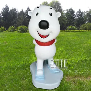Al aire libre blanco de fibra de vidrio de dibujos animados oso escultura para patio