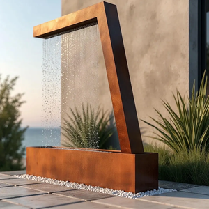 Fontaine d'eau moderne en acier corten, décoration de jardin extérieure, cascade rectangulaire autoportante, finition naturelle - Product Image 1