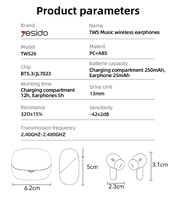 Écouteurs intra-auriculaires TWS26 Yesido BT5.3, modèle exclusif breveté, écouteurs sans fil TWS pour la musique