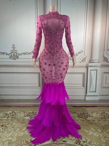 فستان سهرة فاخر شبكي شفاف للنساء، فساتين زفاف مزينة بالريش والأحجار الكريمة، فساتين حفلات 2022، فساتين سهرة على شكل حورية البحر - Product Image 5