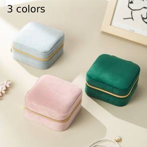 Wholesale Premium Velvet <b>Jewelry</b> <b>Storage</b> Box Portable Travel Zipper Closure Case with Mirror for Earrings Studs Necklace Ring - Product Image 5