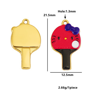 Pendentif raquette Hello Kitty plaqué or 18 carats, breloque chat de dessin animé pour accessoires de bijoux DIY, unisexe, à porter au quotidien - Product Image 3