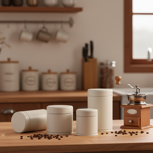 Scatola <span class=keywords><strong>di</strong></span> <span class=keywords><strong>Latta</strong></span> Bianca Piccola RTS <span class=keywords><strong>per</strong></span> Confezionamento <span class=keywords><strong>di</strong></span> Matcha, Caffè e Tè in Polvere, Ermetica con Coperchi a Vite Opachi, Scatola Rotonda in Metallo Sigillata <span class=keywords><strong>per</strong></span> Tè - Product Image 1