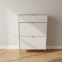 Moderno Zapatero de Paneles de Madera Blanca con Diseño Delgado Modular Convertible para Sala de Estar, Hotel, Vestíbulo