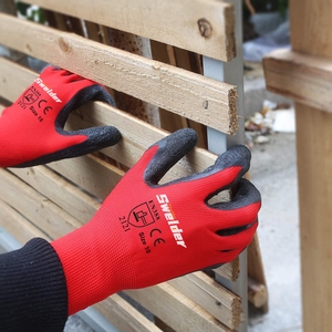 SUNSHINE-guantes de seguridad para el trabajo, manoplas de látex con arrugas de poliéster, recubiertos a mano, protección para la construcción, multiusos en General, 13 calibres - Product Image 4