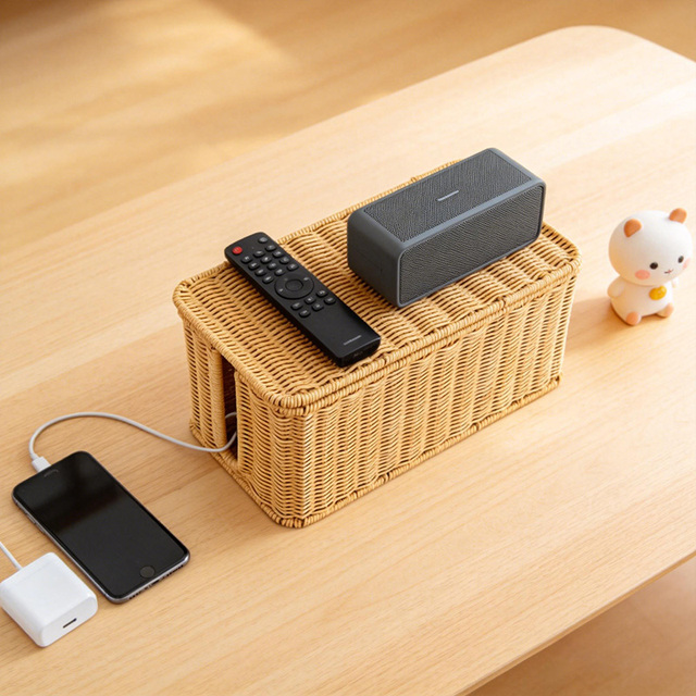 Premium Multi-Outlet Woven Power Strip Cover Desktop Cable Organizer Box for Home Office Wire Management Tidy Space