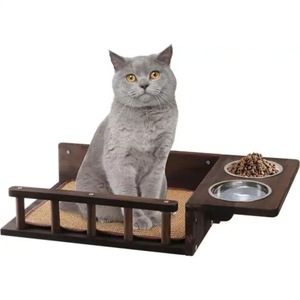 Perchoir mural pour chat en bois avec station d'alimentation, lit et gamelle pour chats, un seul niveau - Product Image 1